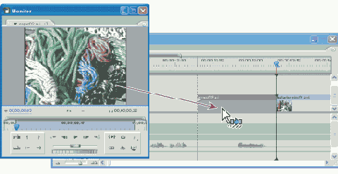 Ctrl-dragging performs an insert edit, as indicated by the Insert icon and insertion arrows in all tracks.